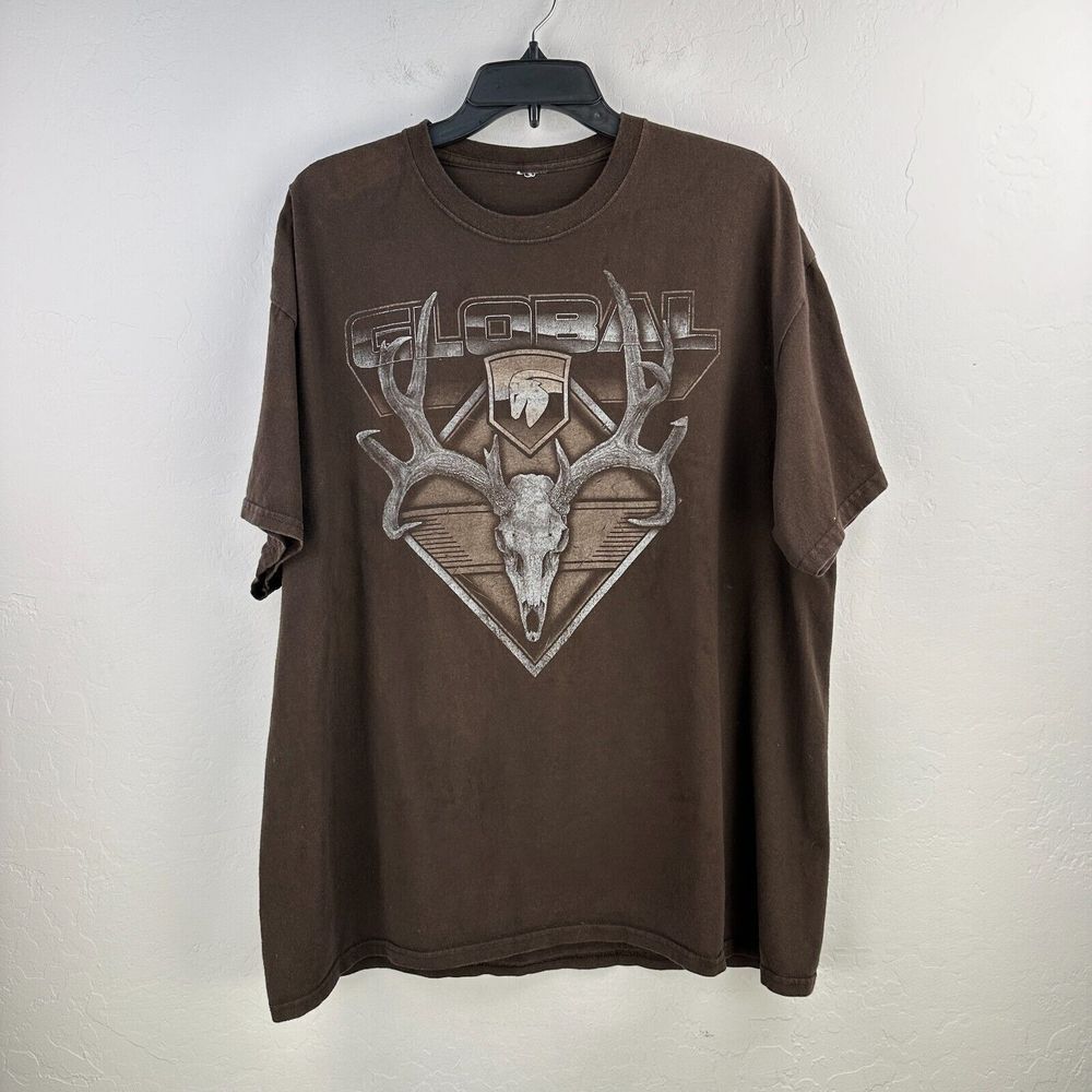 Global Deer Skull Tshirt Mens Brown L Graphic Print Hunting Country Antlers